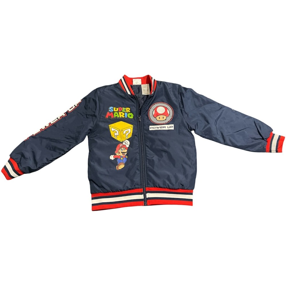 Super Mario Bomber Jacket Kids 8 Blue Power Up Full Zip Windbreaker SMN116BBE‎